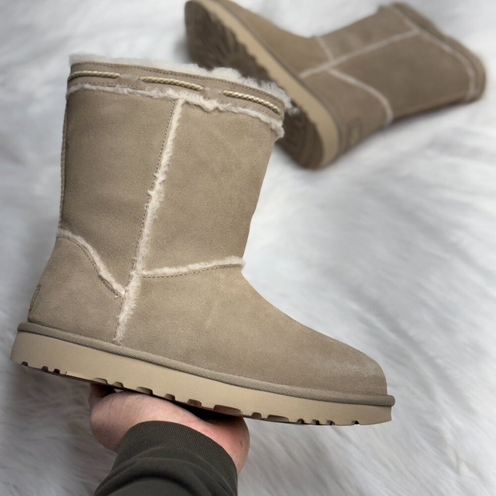 UGG Short Shearling Braid Sanddune Mens Boots 1166752-DUNE NEW Multi Sz